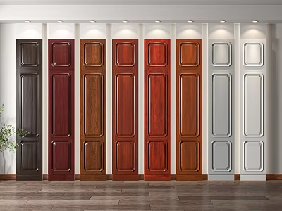 Various Colored Wooden Doors With Different Panel Designs In Row 3d model