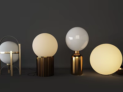 Modern Style Table Lamps With Gold Bases White Shades And Various Designs 3d model