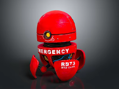 Red Emergency Robot R873 With AT EQUIP Label And Round Red Head 3d model