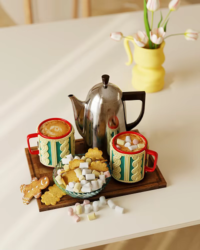 Elegant Glass Flower Vase with Fresh Pink Roses and Greenery on Wooden Tabletop 3d model