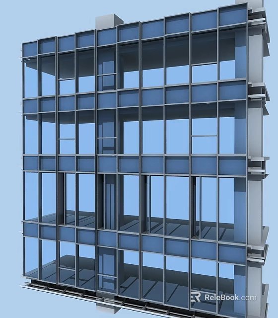 Modern Multi storey Building Facade With Glass Windows And Metal Frames 3d model 