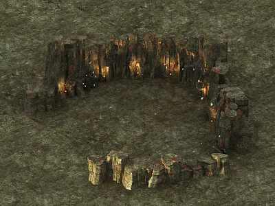Rockery Stones Forming Circular Cave Structure With Illuminated Interior And Natural Texture 3d model