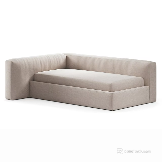 Modern Beige Kids Bed With Upholstered Design And Cozy Ottoman Seat 3d model 