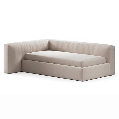 Modern Beige Kids Bed With Upholstered Design And Cozy Ottoman Seat 3d model