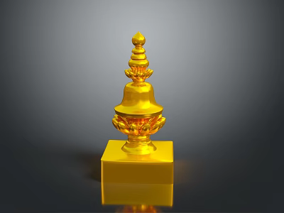 Golden Decorative Equipment With Multi Tiered Lotus Structure And Square Base 3d model
