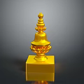 Golden Decorative Equipment With Multi Tiered Lotus Structure And Square Base 3d model