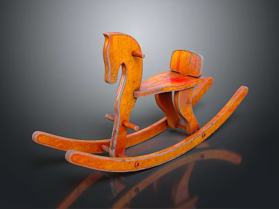 Vintage Wooden Rocking Horse Furniture With Orange Finish And Classic Design 3d model