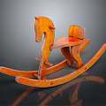 Vintage Wooden Rocking Horse Furniture With Orange Finish And Classic Design