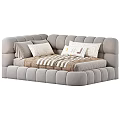 Soft Upholstered Kids Bed With Striped Bedding Multiple Color Options And Decorative Pillows