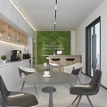 Modern Break Room Interior With Cabinets Tables Chairs And Coffee Machine