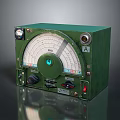 Vintage Green Household Measuring Device with Dial Pointer Knobs and Connectors on Dark Reflective Surface 3d model