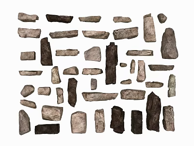 Natural Stone and Wood Pieces with Various Sizes Shapes and Textures 3d model