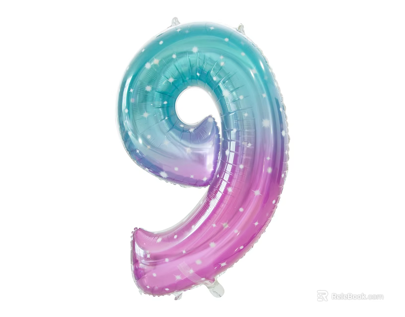 Colorful Gradient Number 9 Balloon With Star Patterns For Party Decoration 3d model 