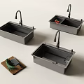 Practical Modern Kitchen Sink with Faucet Cutting Board Knife and Fresh Herbs