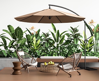 Modern Outdoor Table and Chair Combination Rattan Outdoor Chair Leisure Chair Plant Combination Coffee Table with Sunshade 3d model