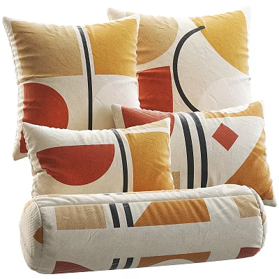 Modern Geometric Pattern Pillows with Yellow Orange Red and Black Stripes for Home Decor 3d model
