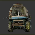 Rusty Blue And White Old Combine Harvester With Large Tires And Cabin