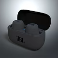 JBL Gray True Wireless Earbuds With Open Charging Case And Brand Logo 3d model