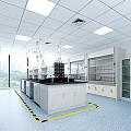 Laboratory Interior Design With Lab Benches Fume Hoods Storage Cabinets Windows And Warning Lines