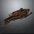 Red and Black Sci Fi Starship With Futuristic Weapon Systems and 3D Render Design