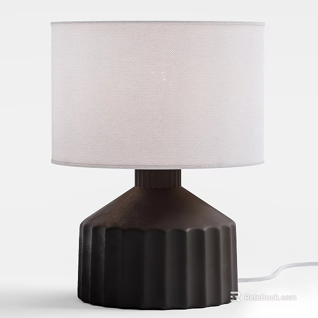 Modern Minimalist Table Lamp With White Fabric Lampshade And Dark Ribbed Base 3d model 