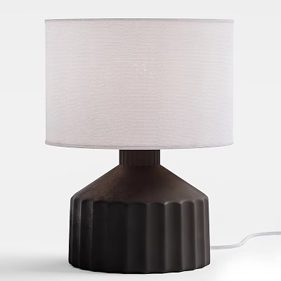 Modern Minimalist Table Lamp With White Fabric Lampshade And Dark Ribbed Base 3d model