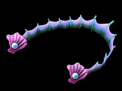 Artistic Curved Fence With Purple Green Scallop Shaped Decorations And Pearl Accents 3d model