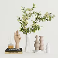 Decorative Ornament Set Featuring Green Plant White Vase Wooden Hand Decor Aromatherapy Books Ceramic Vases