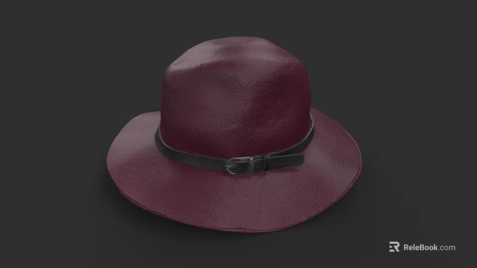 Burgundy Leather Hat With Black Belt Buckle On Dark Background 3d model 
