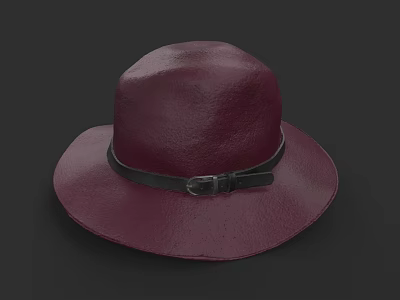 Burgundy Leather Hat With Black Belt Buckle On Dark Background 3d model
