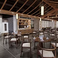 Traditional Chinese Restaurant Interior Featuring Wooden Roof Hanging Lights Round Tables And Chairs