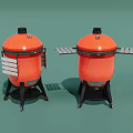 Orange Cooking Appliances With Black Base And Side Racks On Wheels