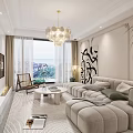 Modern Cream Tone Living And Dining Room Design With Cozy Sectional Sofa And Large Window