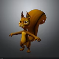 Cute Cartoon Squirrel Character 3D Model With Orange Fur Big Tail And Standing Pose