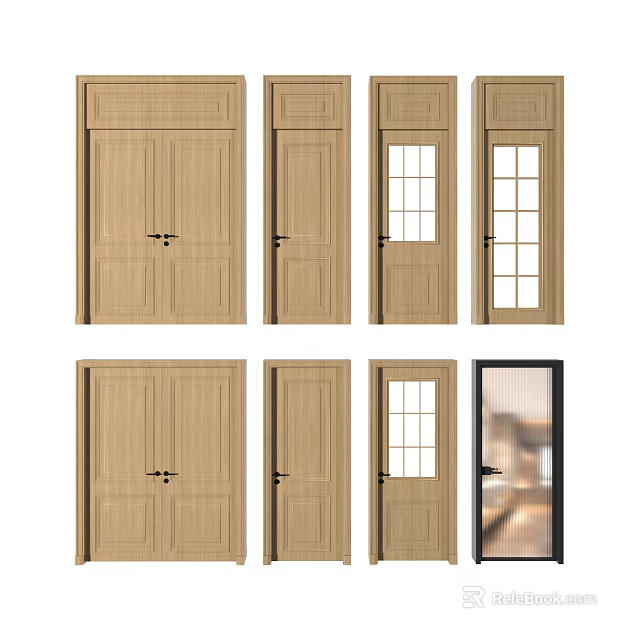 Various Wooden Swing Door Designs With Single Leaf Double Leaf And Glass Panel Styles 3d model 