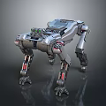 Futuristic Robotic Quadruped With Metallic Silver Body Articulated Mechanical Legs And Green Lights