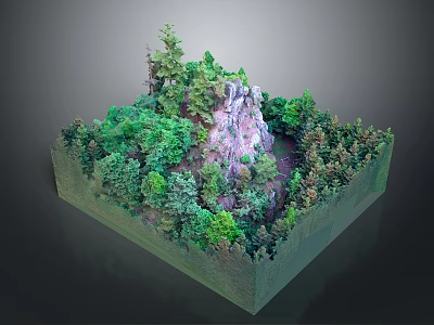Miniature Natural Landscape Model With Dense Forest Rocky Hill And Various Trees 3d model