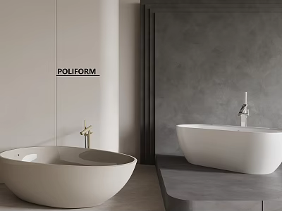 POLIFORM Modern Bathroom Interior Featuring White Oval Independent Bathtub Design 3d model