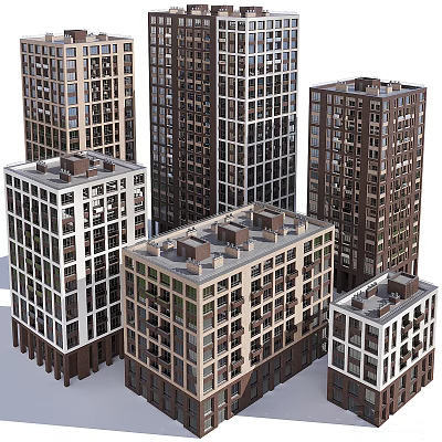Modern High Rise Buildings With Glass Facades And Multiple Floors 3d model