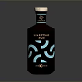 Limestone Rum Black Bottle With Blue Geometric Patterns And White Cap