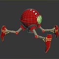 Red Spherical Robot Game Movie Character Featuring Mechanical Yellow Striped Legs