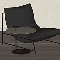 Modern Minimalist Black Leather Leisure Chair with Metal Frame and Small Round Side Table
