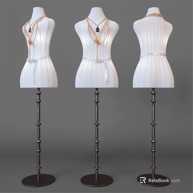 Three White Floor Lamps With Metal Base And Decorative Column Details 3d model 