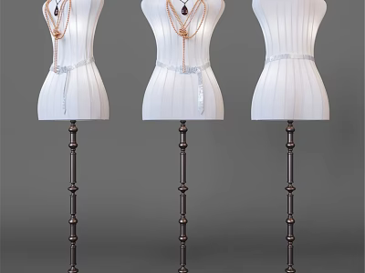 Three White Floor Lamps With Metal Base And Decorative Column Details 3d model
