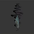 Modern Abstract Sculptural Pieces Featuring Black Spiral And Blue Crystal Forms