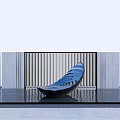 Modern Blue Boat Shaped Landscape Sculpture on Water Surface with Vertical Slatted Screen