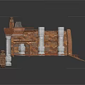 Ancient Architecture Interior With Wooden Structure Damaged Floor And Archway