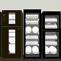 Modern Black Glass Door Kitchen Appliances For Wine Glass And Bottle Storage