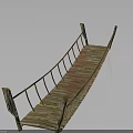 Traditional Wooden Bridge with Curved Railings and Colorful Planks Design