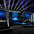 Elegant Tech Summit Stage With Purple Lighting Screens Global Map And Hello World 3d model